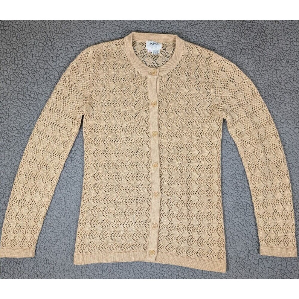 Vintage John Wanamaker Cardigan Button Up Crochet Made in Korea Camel Medium